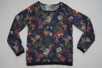 Revelation dunne blouse trui blauw bloemen vogels maat S beschikbaar voor biedingen