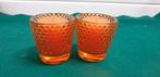 Kaarsenhouders oranje glas geribbeld, Ophalen of Verzenden, 'T Olde Gre-j, Info@toldegrej.nl, Endepoelstraat 20f Didam