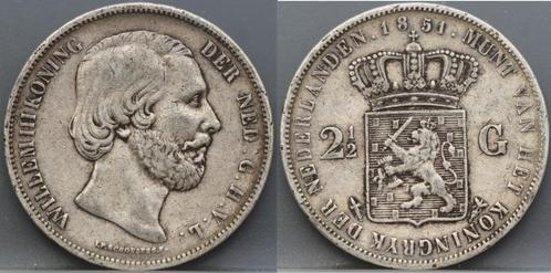 Zilveren rijksdaalder 1851 - 2 1/2 gulden 1851 - Willem 3, Postzegels en Munten, Munten | Nederland, Losse munt, 2½ gulden, Koning Willem III