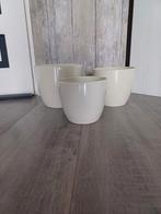 3x stenen (gladde) bloempotten creme (voor binnen), Rond, Binnen, Ophalen of Verzenden, Zo goed als nieuw