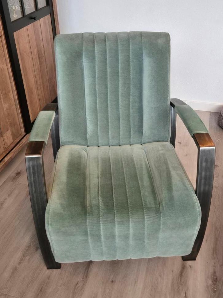 Turquoise Fauteuil met Stijl, Huis en Inrichting, Fauteuils, Zo goed als nieuw, Metaal, Stof, 50 tot 75 cm, 75 tot 100 cm, Ophalen