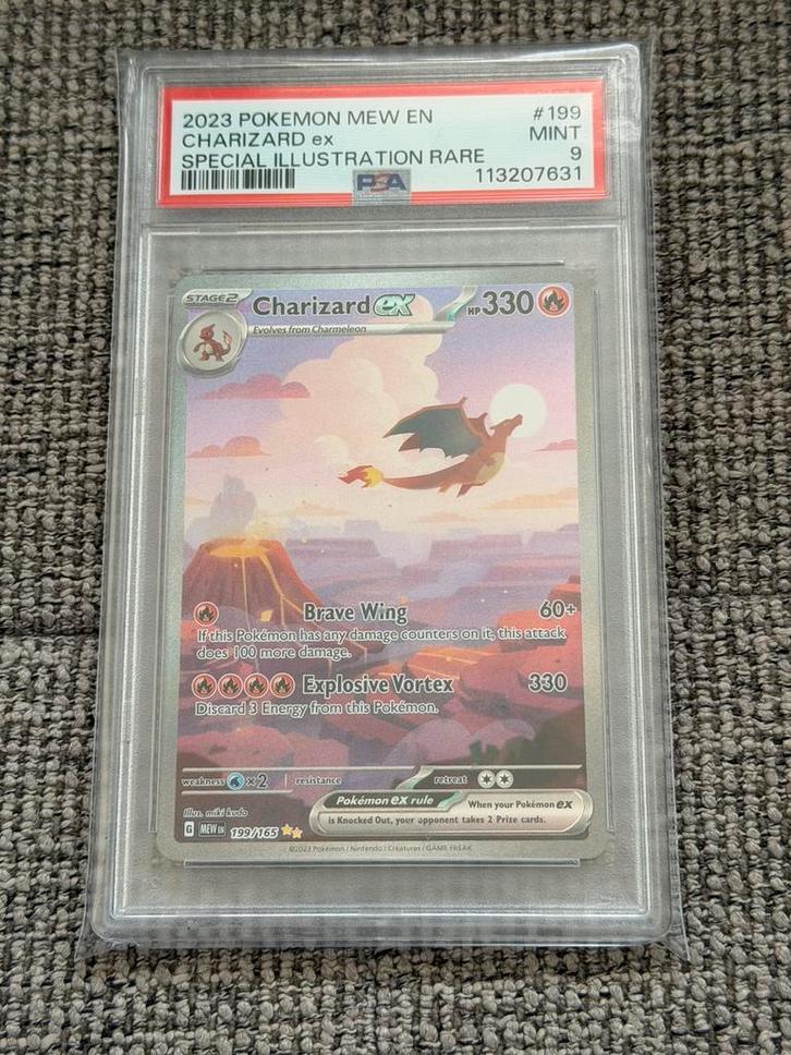 Charizard ex 199/165 MEW - PSA 9, Hobby en Vrije tijd, Verzamelkaartspellen | Pokémon, Zo goed als nieuw, Ophalen of Verzenden