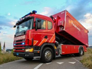 Scania R114 haakarm brandweer met 3 containers laadlift BTW beschikbaar voor biedingen