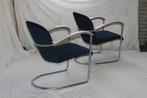 2 Vintage Jaren 50 Gispen 414 Fauteuils Petrol Blue Corduroy, Ophalen, 75 tot 100 cm, Zo goed als nieuw, Metaal