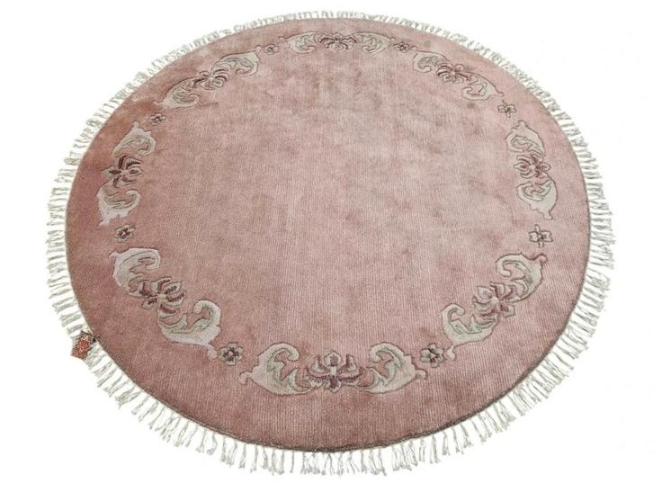 Handmade rond pastel blush roze floral Nepal wol 200x200cm, Huis en Inrichting, Stoffering | Tapijten en Kleden, Nieuw, 200 cm of meer