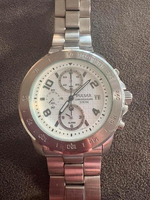 Pulsar Chronograph 100m rvs, Sieraden, Tassen en Uiterlijk, Horloges | Heren, Gebruikt, Polshorloge, Overige merken, Staal, Staal