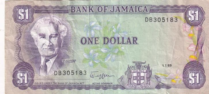 Jamaica 1 dollar 1-7-1989, Postzegels en Munten, Bankbiljetten | Amerika, Los biljet, Noord-Amerika, Verzenden