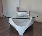 Vintage salontafel met glasplaat, Huis en Inrichting, Ophalen, Rond, 75 cm of meer