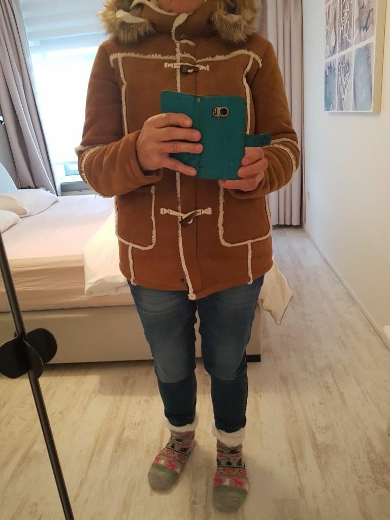 Cognac kleurige houtjes-touwtjes jas, Kleding | Dames, Maat 38/40 (M), Bruin, Yessica, Ophalen of Verzenden