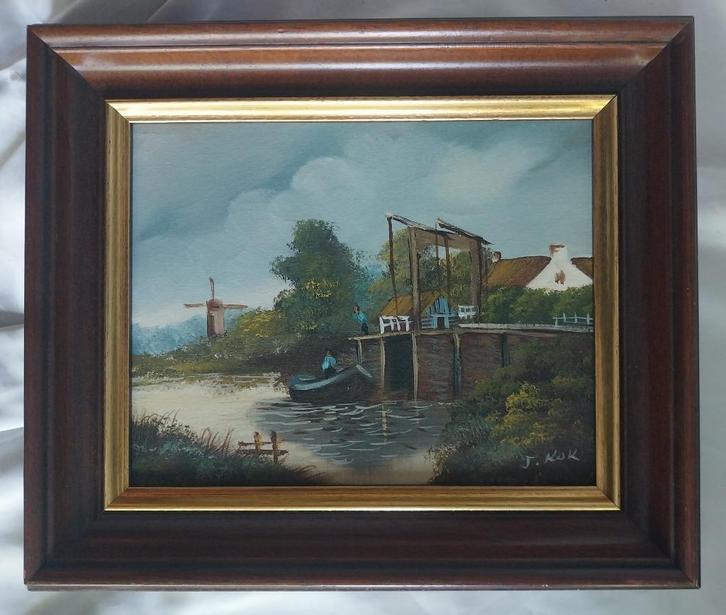 J. Kok - Bootje voor de sluis - 1980, Antiek en Kunst, Kunst | Schilderijen | Klassiek, Ophalen of Verzenden