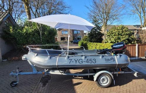 Whaly 370 Evinrude E-TEC 25PK met TRIM incl. trailer, Watersport en Boten, Vis- en Consoleboten, Zo goed als nieuw, 10 tot 30 pk