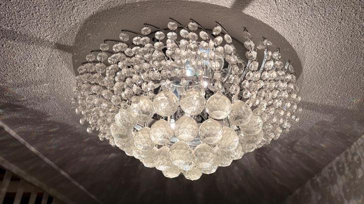 Exclusieve kristallen plafonnière 40 cm – compact & luxueus, Huis en Inrichting, Lampen | Plafondlampen, Zo goed als nieuw, Glas