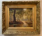 Bosgezicht in klassieke vergulden lijst, Antiek en Kunst, Ophalen