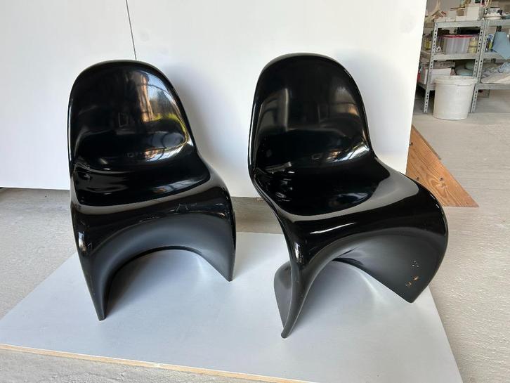 2x Verner Panton Classic stoel, Herman Miller/Fehlbaum,zwart, Huis en Inrichting, Stoelen, Gebruikt, Twee, Kunststof, Zwart, Ophalen