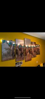Prachtig 5 Luik schilderij canvas olifant, Huis en Inrichting, Woonaccessoires | Schilderijen, Tekeningen en Foto's, Schilderij