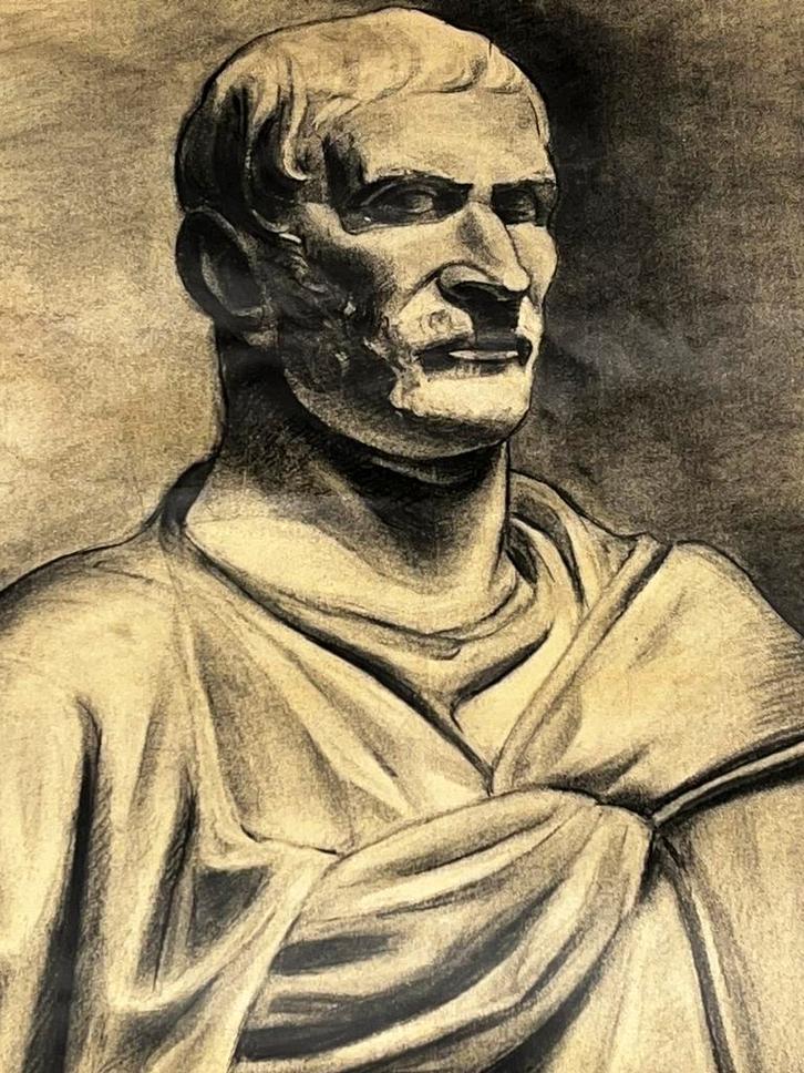 1947 Portret buste van BRUTUS grote studie houtskool potlood, Antiek en Kunst, Kunst | Schilderijen | Klassiek, Ophalen of Verzenden