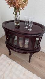 Antieke teakhouten theekastje., Huis en Inrichting, Ophalen, 100 tot 150 cm, Minder dan 100 cm, Glas