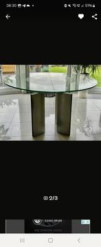 Prachtige glazen uitschuifbare tafel van Roland Schmitt, Huis en Inrichting, Tafels | Eettafels, Ophalen, 50 tot 100 cm, Vijf personen of meer