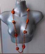 Manouk - ketting met koperen bollen + glasjralen, Overige materialen, Verstelbaar, Bruin, Verzenden