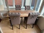 Houten eettafel met 4 stoelen, Ophalen, 100 tot 150 cm, Eikenhout, Zo goed als nieuw