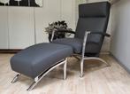 Leolux Helical fauteuil + hocker refurbished nieuw leer, 125 tot 150 cm, Verzenden, Nieuw, Leer