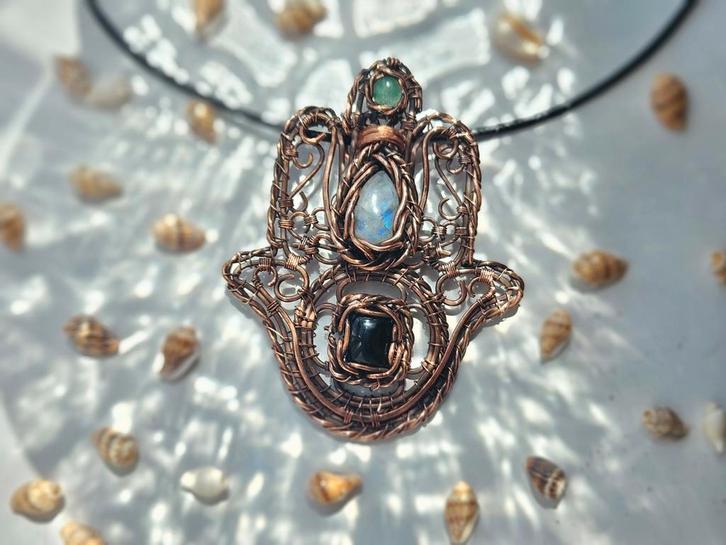 Hamsa Hand, Verdra Moonyx van geoxideerd koperdraad, Sieraden, Tassen en Uiterlijk, Kettingen, Nieuw, Overige materialen, Overige kleuren