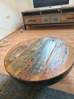 Unieke ronde salontafel met metalen onderstel, Ophalen, Gebruikt, Rond, 50 tot 100 cm