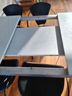 Eettafel (grijs gelakt)+ 4 zwartlederen stoelen, Huis en Inrichting, Tafels | Eettafels, Ophalen, Gebruikt, 200 cm of meer, 50 tot 100 cm