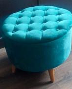 Petrol Hocker met Opbergruimte, Huis en Inrichting, Ophalen, Hout, Minder dan 50 cm, Rond