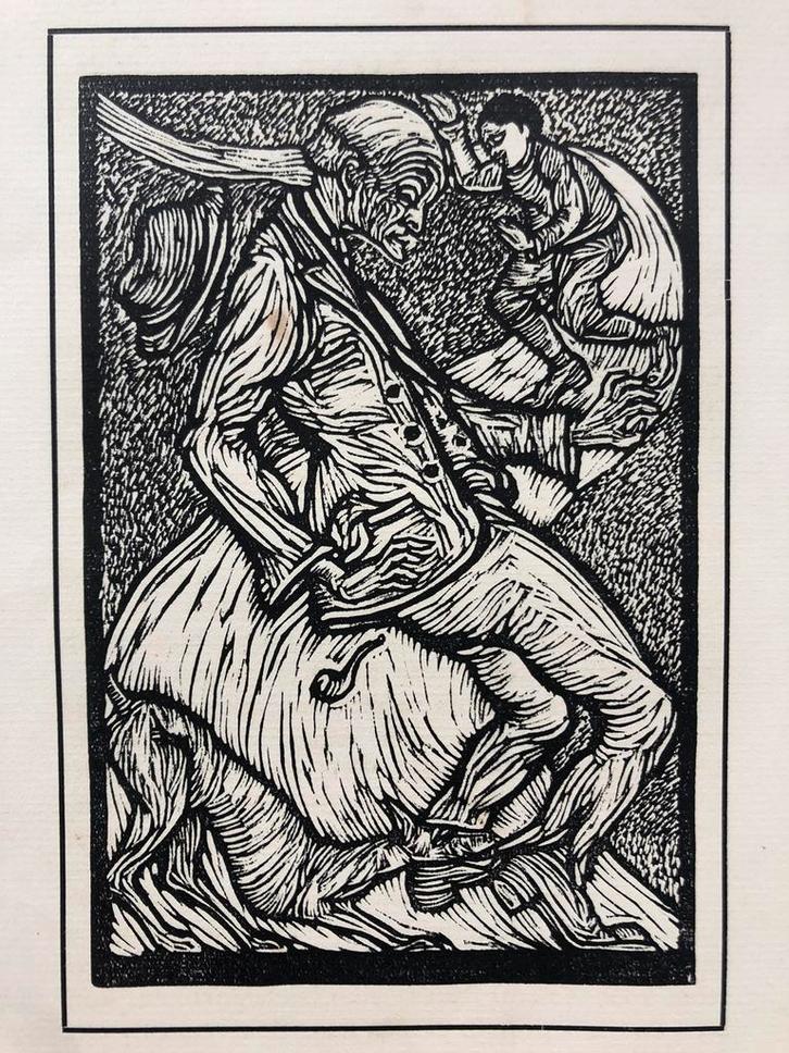 Chris Lebeau - Houtsnede - De boer en zijn hond - 1924, Antiek en Kunst, Kunst | Etsen en Gravures, Verzenden