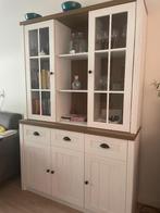 Vitrine kast wit /houtkleur, Ophalen, 100 tot 150 cm, 100 tot 150 cm, Zo goed als nieuw