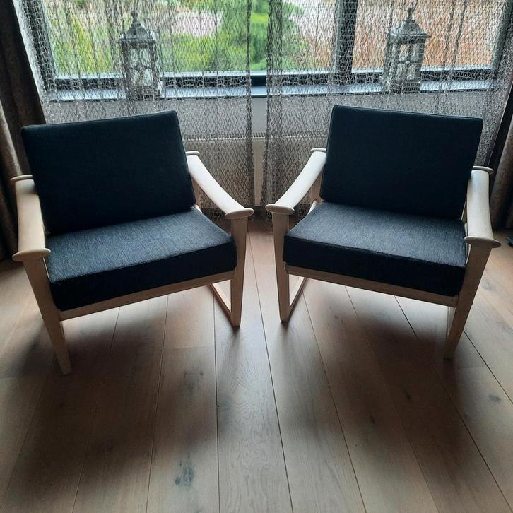2 originele Finn Juhl Pastoe Spade Chair ' 60 stof Kvadrat, Huis en Inrichting, Stoelen, Gebruikt, Twee, Hout, Kunststof, Metaal
