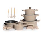 Pannenset marmeren coating creuset look zwart, beige of rood, Verzenden, Pannenset, Keramische plaat, Nieuw