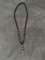 Ketting Heren Boho Festival Kralen zwart met bruin en kompas, Ophalen of Verzenden, Nieuw, Zwart, Overige materialen