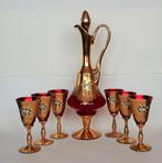 Karaf en 6 Wijnglazen Murano Venetiaans Glas, Antiek en Kunst, Antiek | Glas en Kristal, Ophalen of Verzenden
