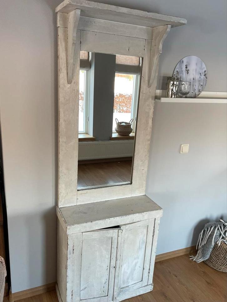 Oud Frans Halkastje met Spiegel, Antiek en Kunst, Antiek | Meubels | Kasten, Ophalen of Verzenden