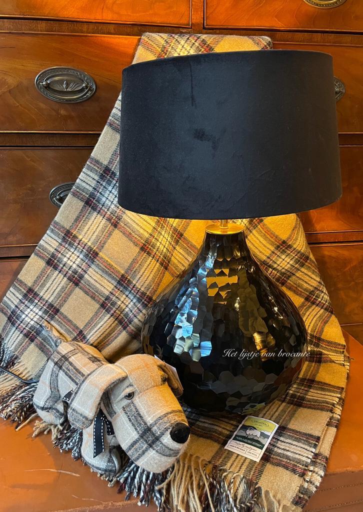 Tafellamp vaas diamand zwart met velvet lampenkap, Huis en Inrichting, Lampen | Lampenkappen, Nieuw, 50 cm of meer, Rond, Zwart