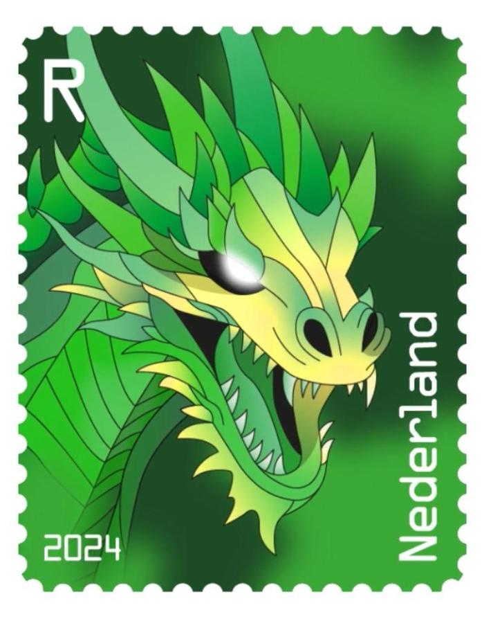 Crypto postzegel Draak 2024 Groen, Postzegels en Munten, Postzegels | Nederland, Postfris, Na 1940, Ophalen of Verzenden