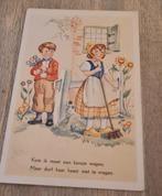 Meisje met bezem krijgt bloemen van jongen, Verzenden, Gelopen, Kinderen