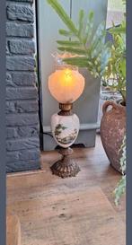 Antieke elektrische tafellamp model olielamp met porselein, Antiek en Kunst, Ophalen of Verzenden
