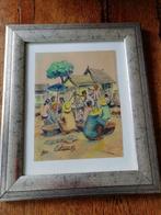 Indische Aquarel, Hssan, jrn 40/50, Marktscene,(adv.273), Ophalen of Verzenden
