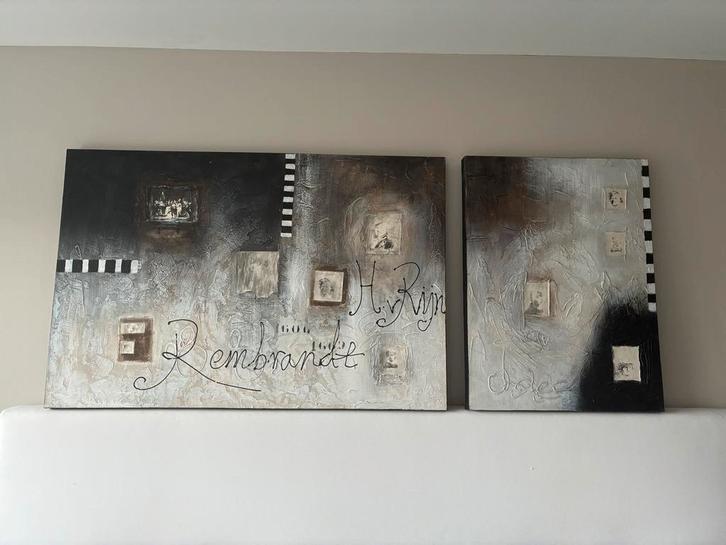 Rembrandt Schilderijen Set tinten taupe/grijs/zwart., Antiek en Kunst, Kunst | Schilderijen | Klassiek, Ophalen