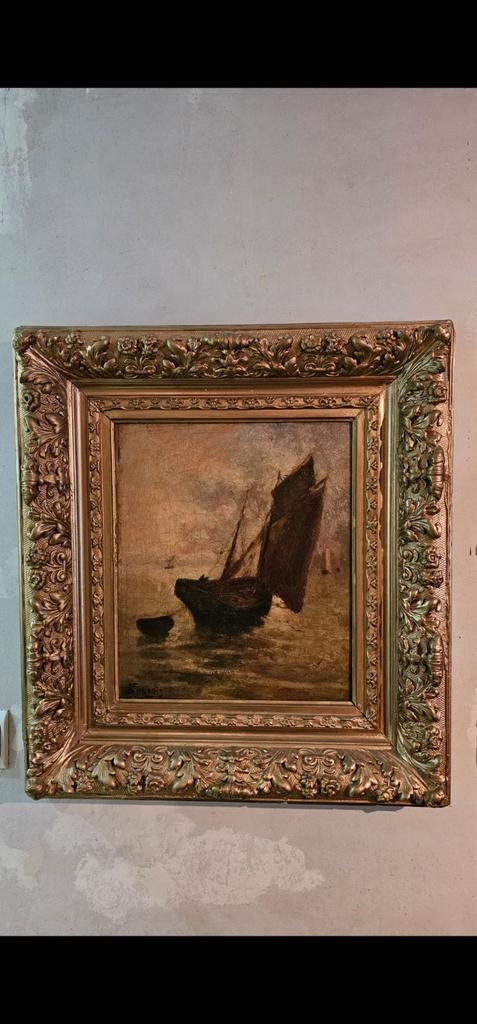 19e eeuws olieverfschilderij. Victor Simonin., Antiek en Kunst, Kunst | Schilderijen | Klassiek, Ophalen of Verzenden