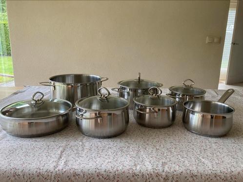 BK 6-delig pannenset + hapjespan, Huis en Inrichting, Keuken | Potten en Pannen, Gebruikt, Pannenset, Rvs, Ophalen