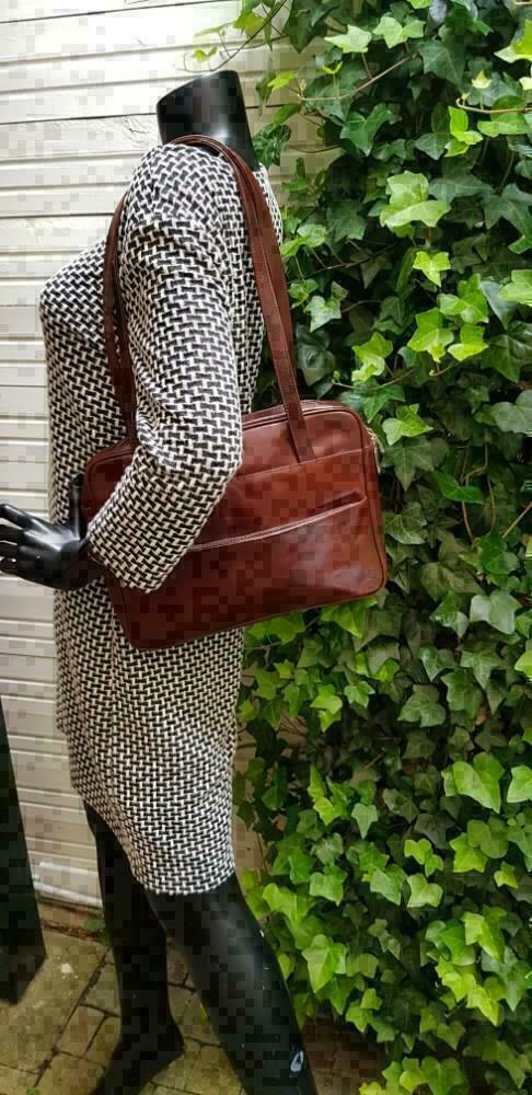 F333 DISTING lederen collegetas / kantoortas./  tablettas, Sieraden, Tassen en Uiterlijk, Tassen | Schooltassen, Zo goed als nieuw