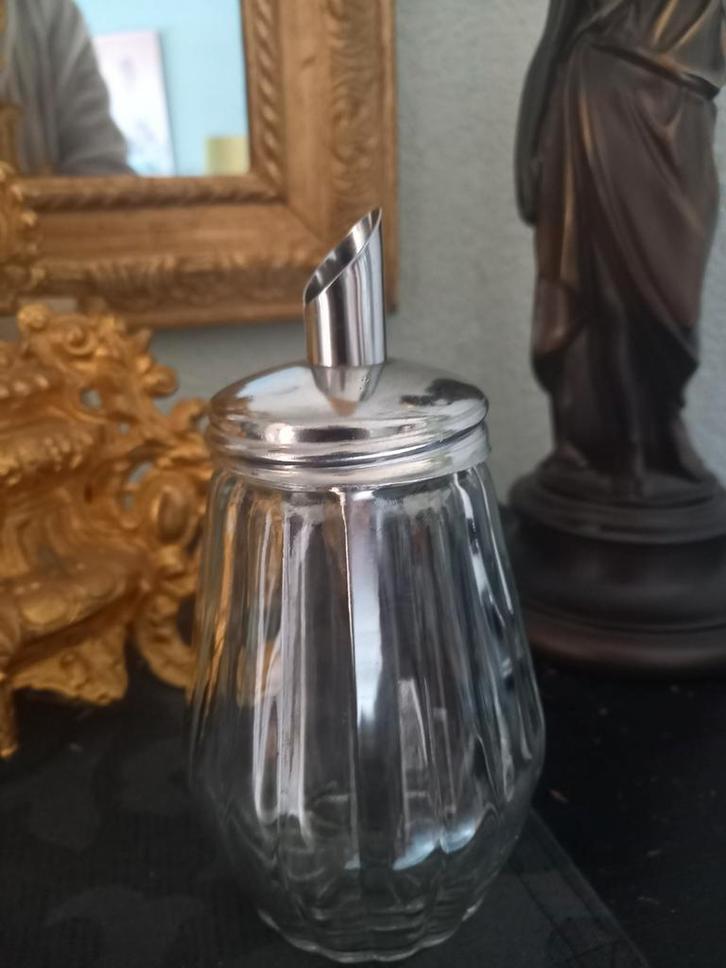 Nostalgische suikerstrooier glas chroom, Antiek en Kunst, Antiek | Keukenbenodigdheden, Ophalen of Verzenden