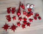 Rode kerstversiering 24 delig; piek, vogels, sterren, enz., Ophalen of Verzenden, Zo goed als nieuw