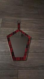 Vintage spiegel met ruitpatroon stof en goodkleurige rand, Ophalen, Rond, Minder dan 50 cm, Minder dan 100 cm