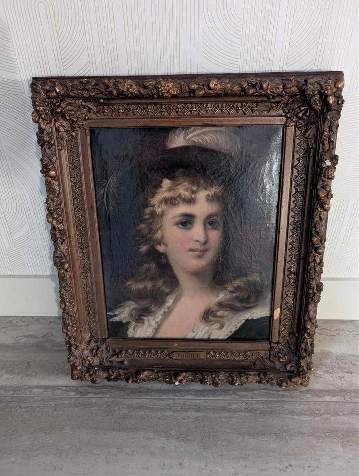 Schilderij A. Didier, portret dame 35x45cm, Antiek en Kunst, Kunst | Schilderijen | Klassiek, Ophalen of Verzenden