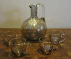 Antieke art nouveau likeur set; email glas karaf + glaasjes, Antiek en Kunst, Antiek | Glas en Kristal, Verzenden